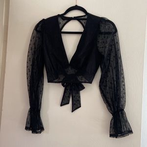 Cider Cropped Floral Mesh Blouse - Black [S]